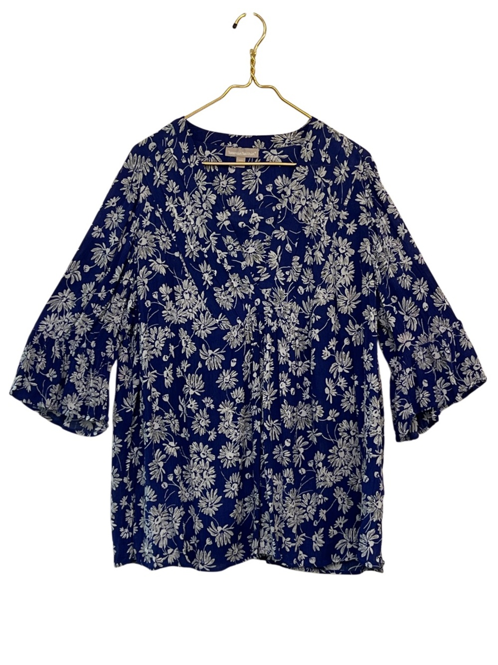 Woman Within Floral Rayon Blouse Blue White L 18/20